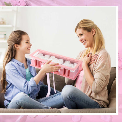 Thiccywoov 1 Pcs Mother's Day Flower Box with 30 Scented Flowers Mom Letter Shaped Fillable Boxes Floral Gift Packaging for Arrangement Mother's Day, Birthday Gift(Pink Box, White Flower)