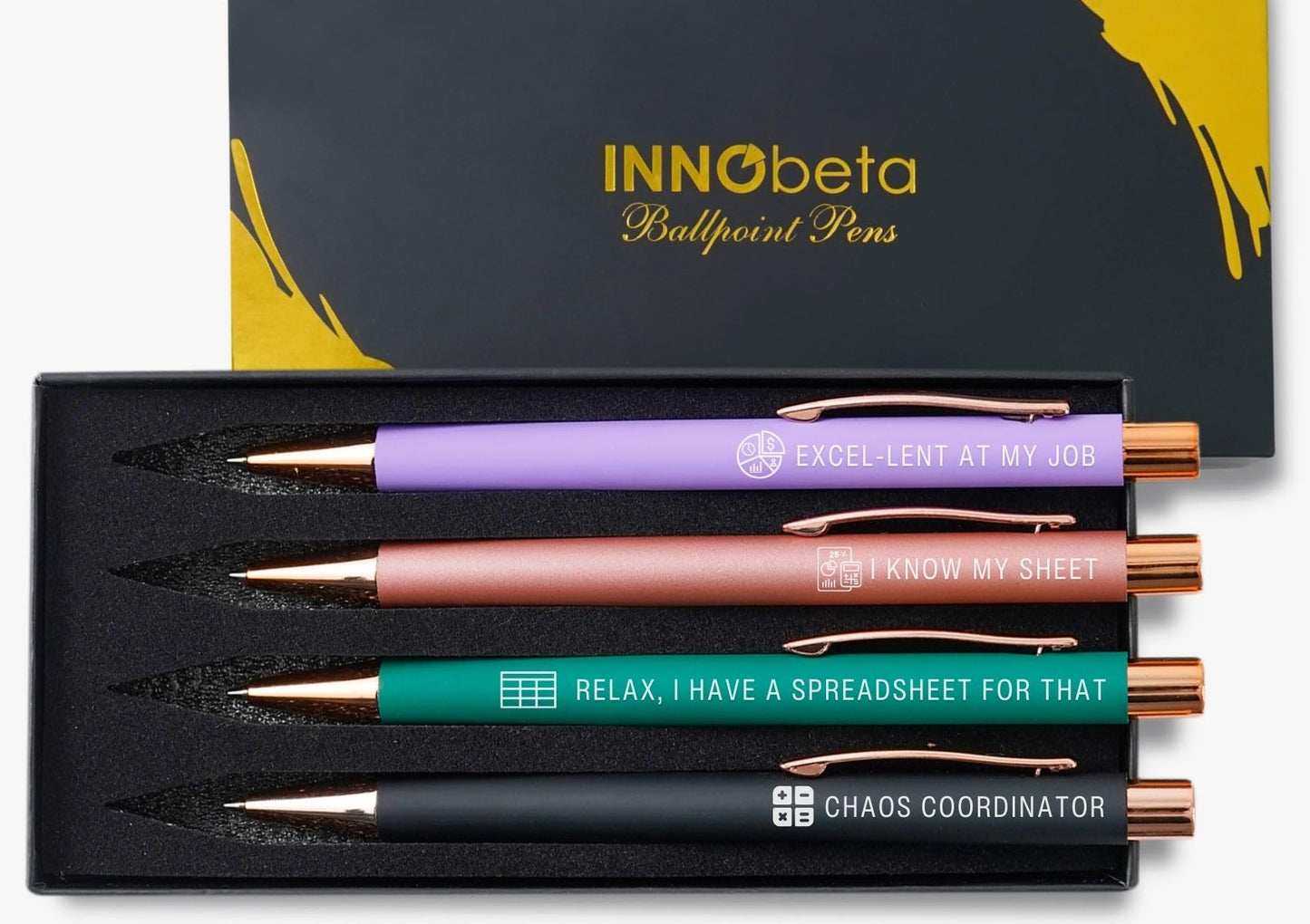 InnoBeta Funny Accountant Coworker Gifts Pen Set - Chaos Coordinator - Spreadsheet Desk Accessories for Admin 4 Pcs