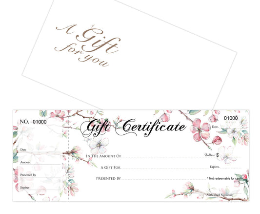 Blank Gift Certificates 25set, gift certificate for business, Gift-Blossoms-PP, Comes with Free matching Envelopes, Sequential Numbering Printing