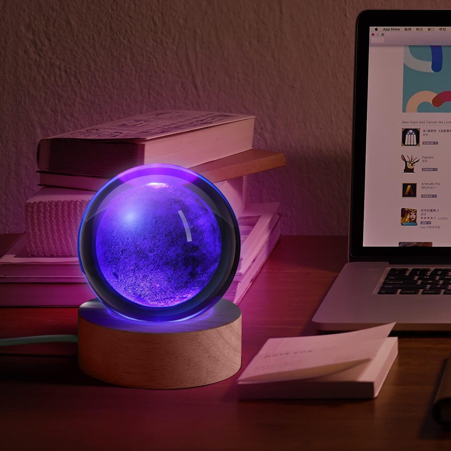 3D Galaxy Crystal Ball Night Light for Gifts with Colorful LED Light Base, Color Changing Light with Remote as a Birthday Gift for Teens Boys and Girls, Moon Model