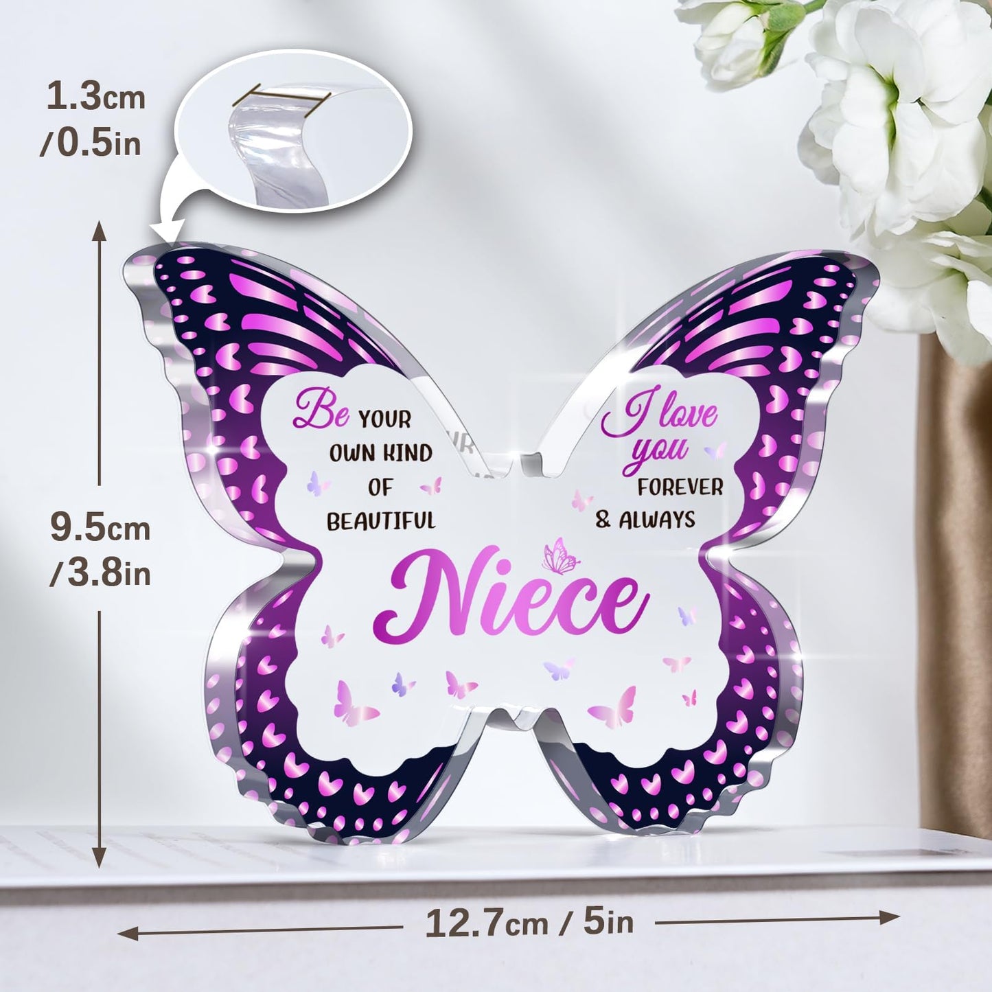 Niece Gifts from Auntie Aunt, Birthday Gifts for Nieces from Aunt, Graduation Mothers Day Valentines Christmas - Butterfly 5x3.8 IN Acrylic Decorative Plaques