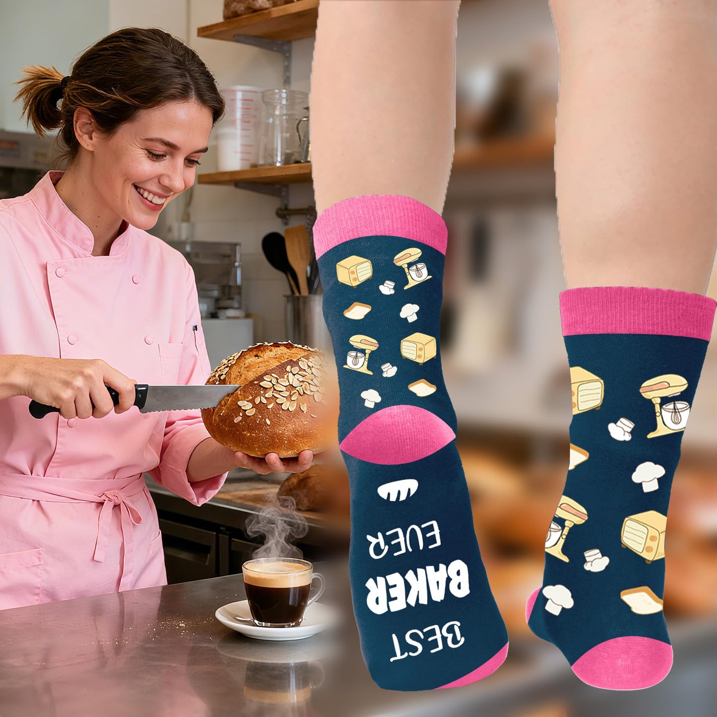 Gifts for Bakers Women, Bread Baker Gifts Socks, Unique Baking Themed Gift for Bread Bakers Baking Lovers Friend Mom Daughter, Funny Best Birthday Christmas Stuffers Socks Baker Gift Ideas