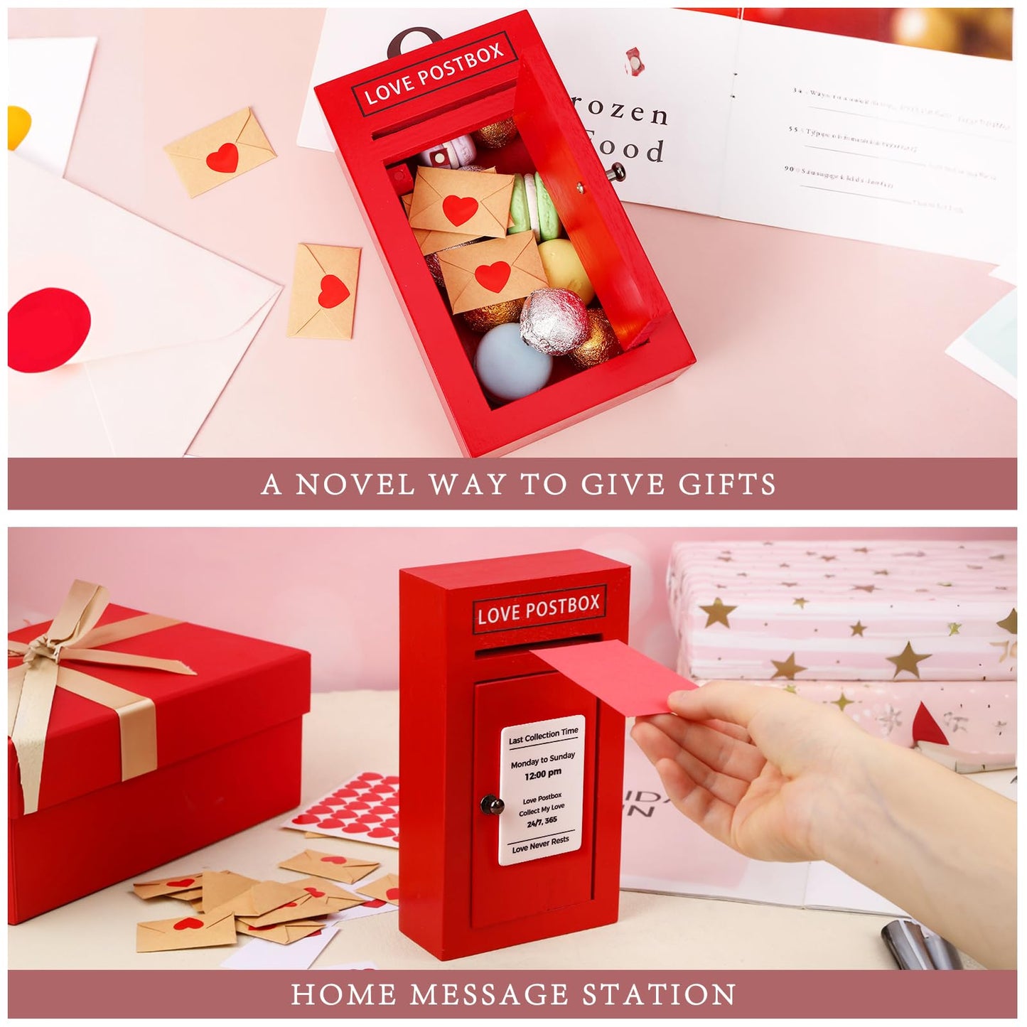Romantic Love Postbox with 50 Mini Love Notes and Envelopes, Valentines Day Gifts for Him, Cute Valentines Gift for Husband Boyfriend, Vday LoveLetter, Long Distance Relationship Gifts
