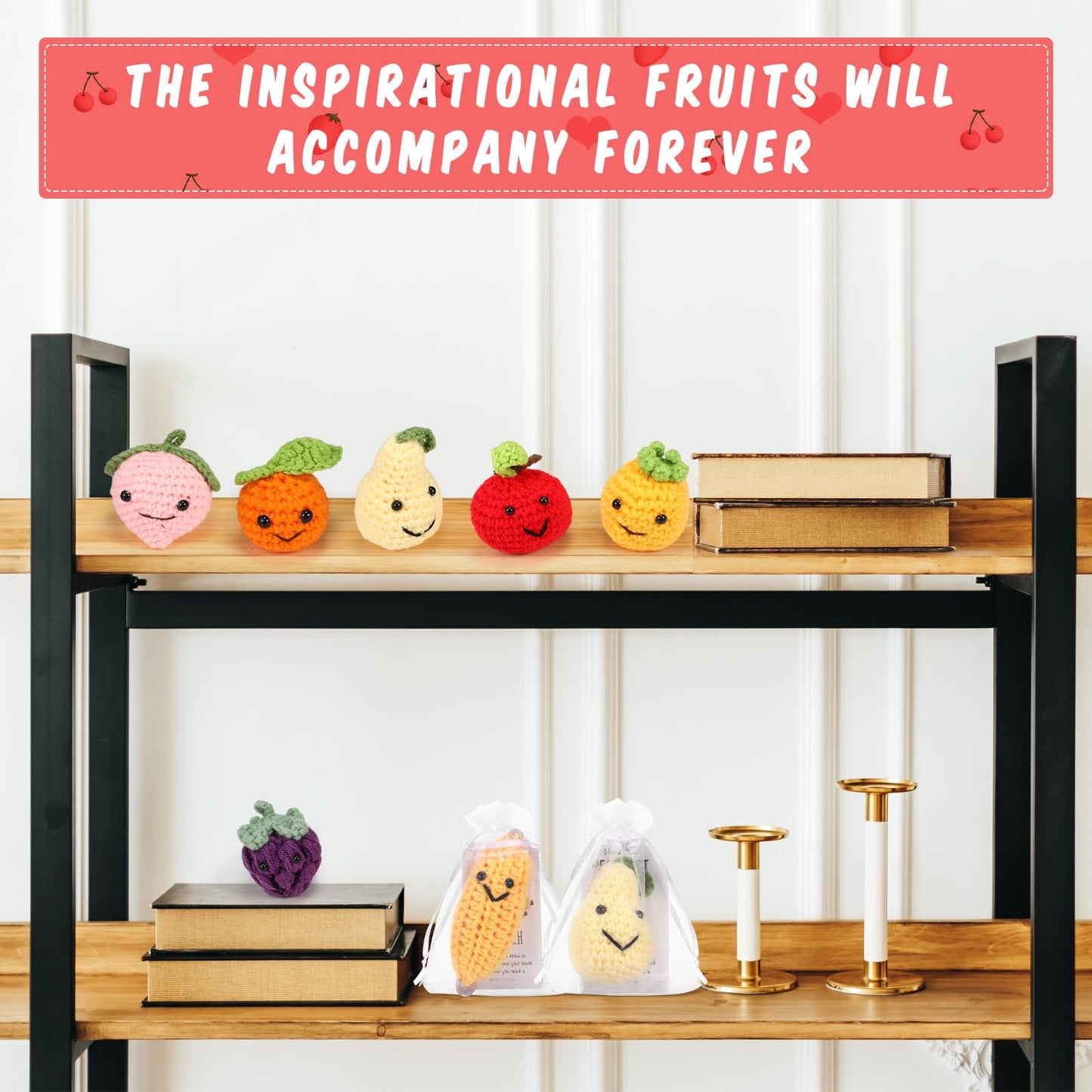 Shappy 10 Sets Inspirational End of Year Gifts Positive Fruit Funny Wool Knitted Dancing Fruit Mini Coworker Appreciation Gift Motivational Pun Card Graduation Party Favor for Teacher Employee Staff