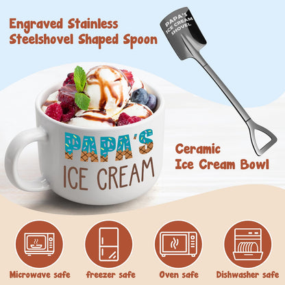 YEUYUQIU Fathers Day Papa Gifts for Grandpa - Ideal Father's Day Birthday Gifts for Papa from Granddaughter Grandson, Christmas Fathers Day Present for Grandfather - Papa's Ice Cream Bowl Shovel Set