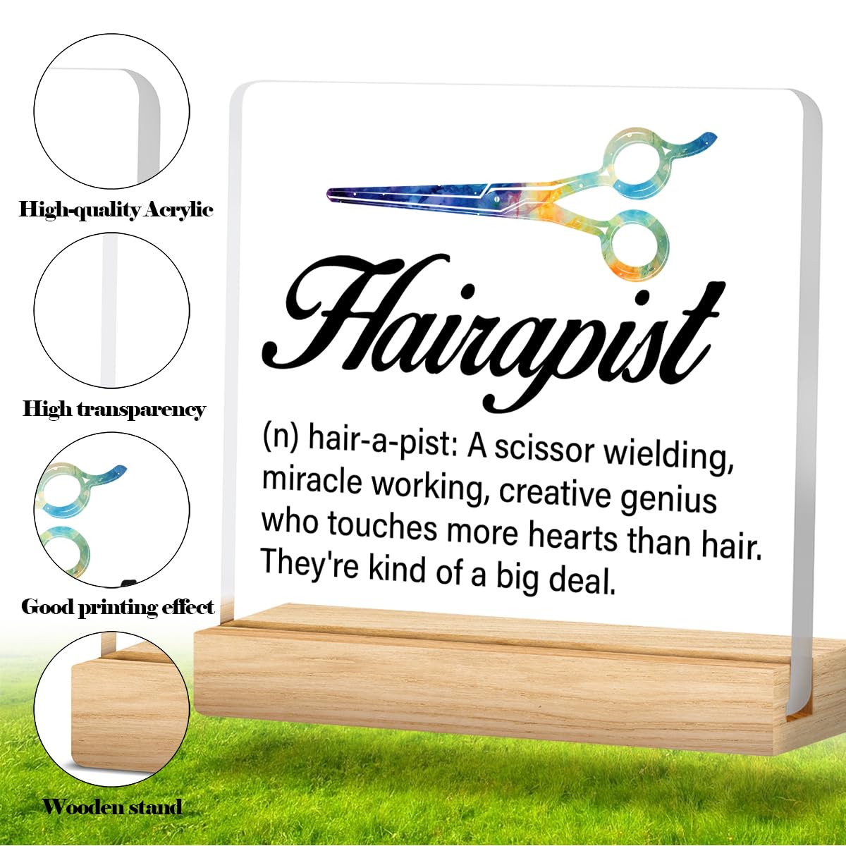 Best Hair Stylist Gift - Hairapist Definition Acrylic Desk Sign Decor for Women Men