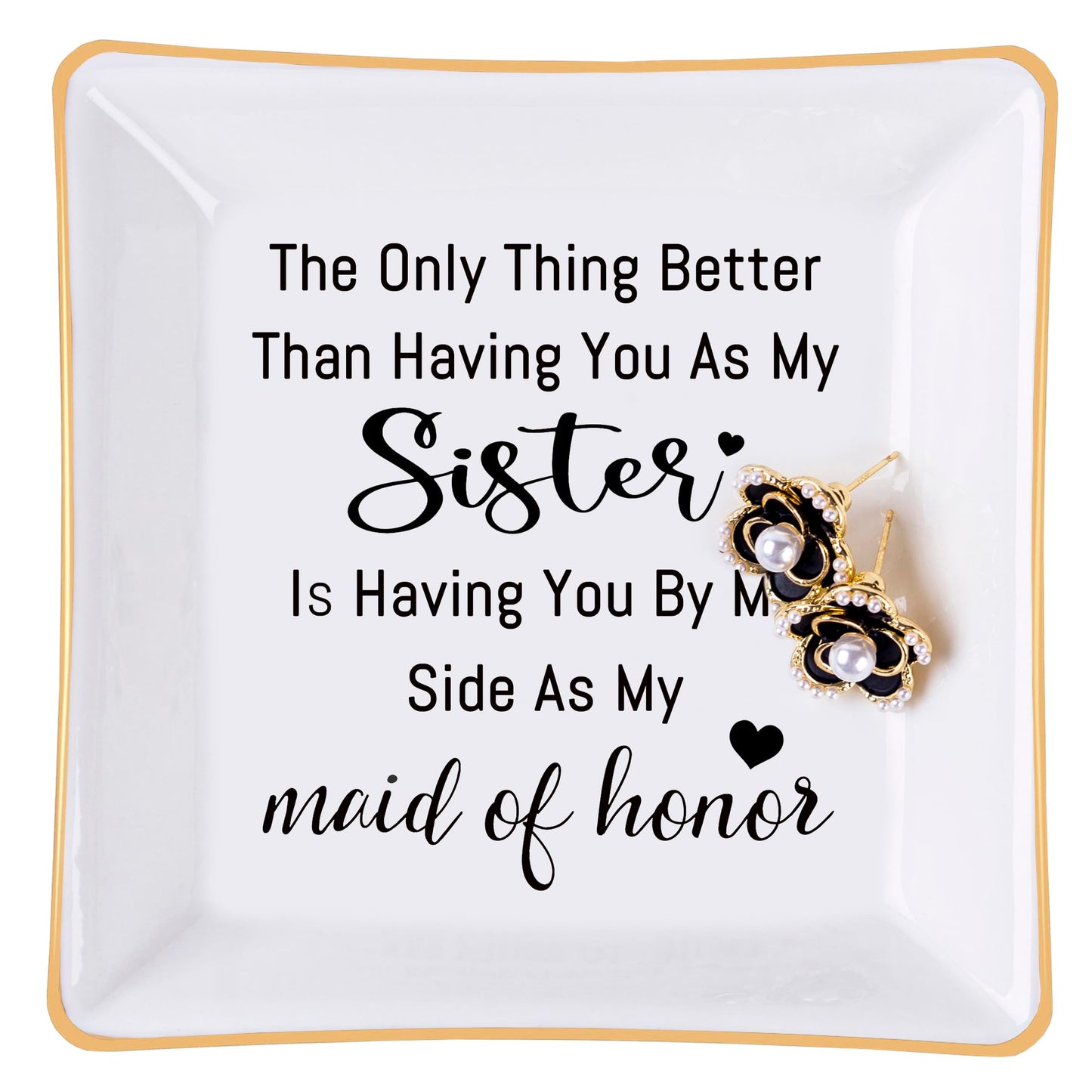 Piudee Bridesmaid Gifts Maid of Honor Proposal Gift Jewelry Dish Trinket Ring Tray - The Only Thing Better ... As My Maid of Honor, Wedding Day Party Gifts for Matron of Honor from Bride