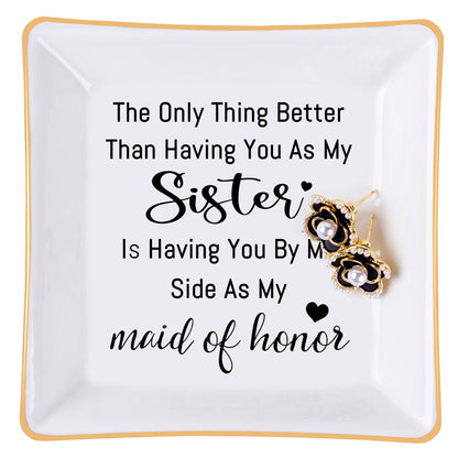 Piudee Bridesmaid Gifts Maid of Honor Proposal Gift Jewelry Dish Trinket Ring Tray - The Only Thing Better ... As My Maid of Honor, Wedding Day Party Gifts for Matron of Honor from Bride