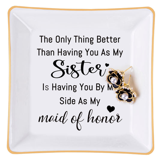Piudee Bridesmaid Gifts Maid of Honor Proposal Gift Jewelry Dish Trinket Ring Tray - The Only Thing Better ... As My Maid of Honor, Wedding Day Party Gifts for Matron of Honor from Bride