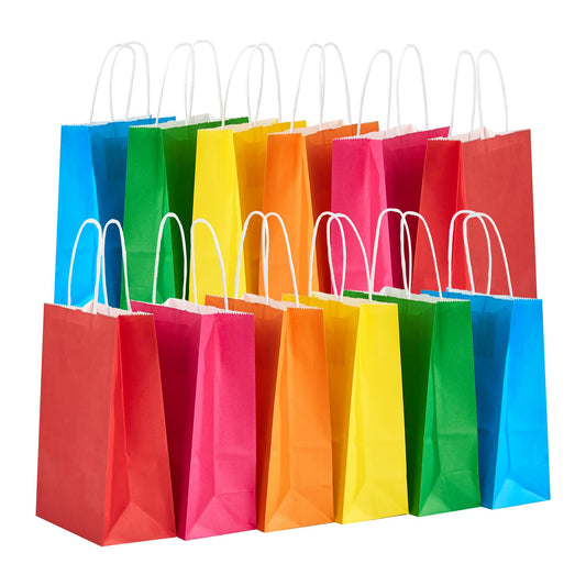 RACETOP 12 Pack Small Paper Gift Bags with Handles, 5.8"×3.2"×8.25" Kraft Paper Party Favor Bags Bulk for Kids Birthday, Baby Shower, Crafts, Wedding, Party Supplies (6 Colors)