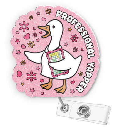 Funny SLP Badge Reel– Retractable Cute Silly Goose Professional Yapper Badge Holder with Aligator Clip, Speech Therapy Gifts for Speech Teacher, SLPA, AAC Specialist, Speech Pathologist