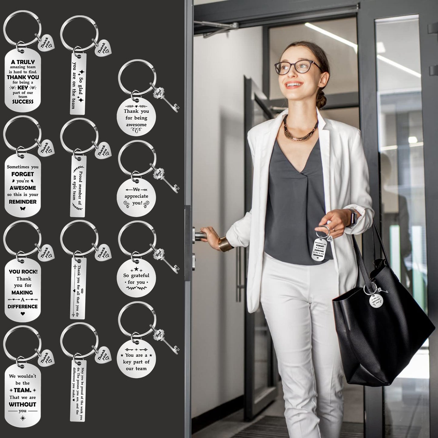Kathfly 12 Pcs Employee Appreciation Gifts for Coworker Thank You Keychain Bulk for Teacher Nurse Staff Volunteer