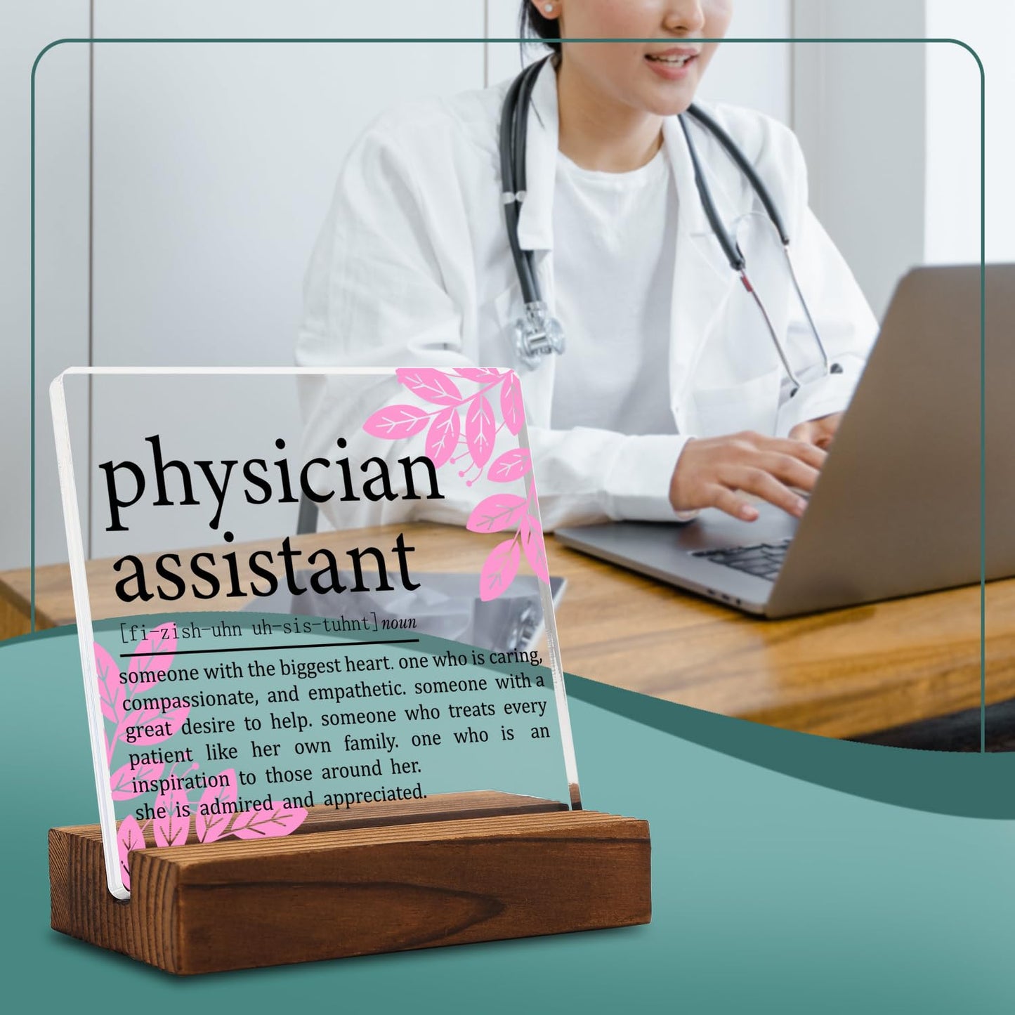 Physician Assistant Gifts for Women Men Clear Desk Decor Signs, Appreciation Thank You Gifts for Medical Physician, PA Definition Plaque Graduation Future PA Gifts Clinical Office Decor