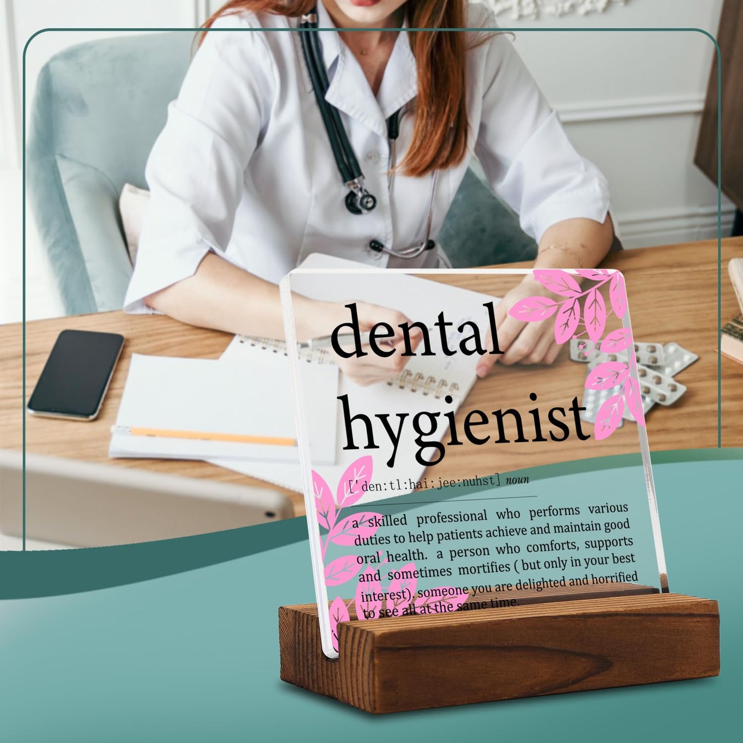 Appreciation Gifts for Dental Hygienist Clear Desk Decor Sign, Dental Definition Thank You Gift for Assistant Her Graduation Retirement, Dentist Plaque Signs for Dental Clinic Office Decor