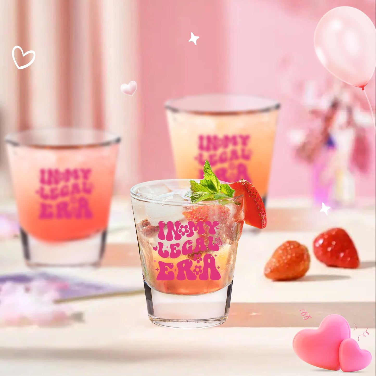LOVEVOYAGE 21st Birthday Gift for Her - In My Legal Era 21st Birthday Shot Glass with Gift Box, Pink 2005 Turning 21 Bday Presents & Decorations for Daughter, Sister, Friend