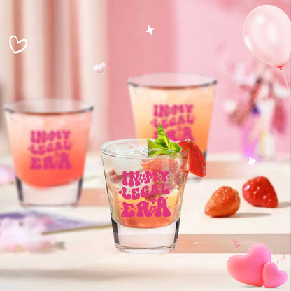 LOVEVOYAGE 21st Birthday Gift for Her - In My Legal Era 21st Birthday Shot Glass with Gift Box, Pink 2005 Turning 21 Bday Presents & Decorations for Daughter, Sister, Friend