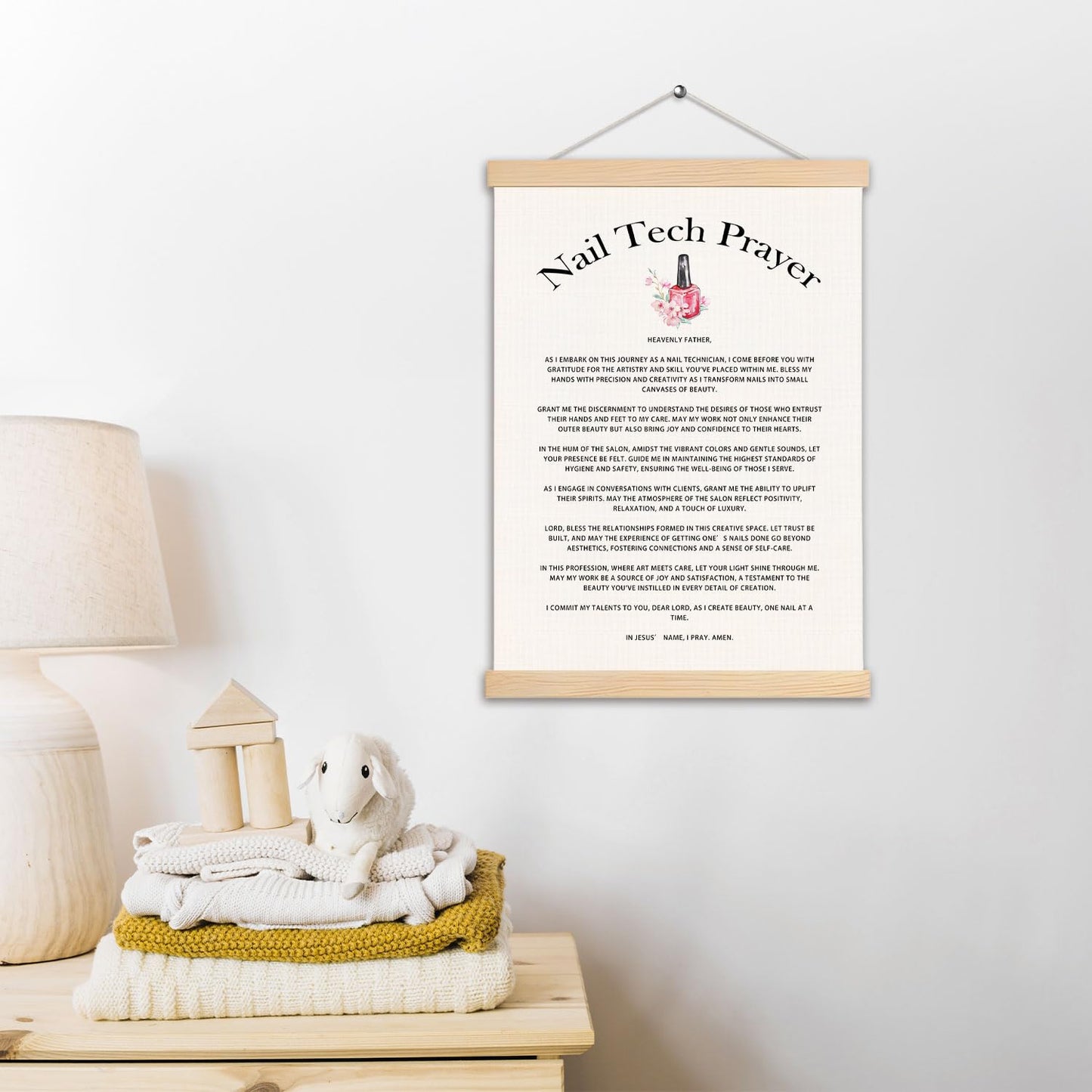 pouep Nail Tech Prayer Wooden Poster Hanger Frame 12.5x17 Inch,Appreciation Gift For Nail Techs,Nail Tech Gifts,Nail Tech Gifts For Woman
