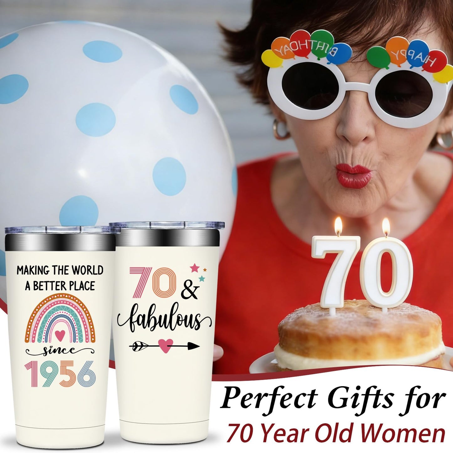 70th Birthday Gifts for Women - 1956 70th Birthday Decorations for Her - Turning 70 Year Old Gifts for Women - 70 Fabulous Tumbler 20 oz