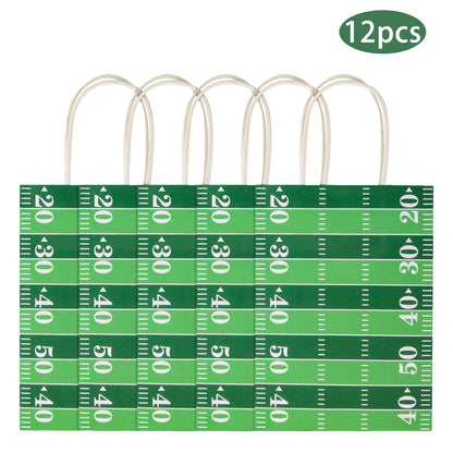 Hxezoc 12 Pieces Football Gift Bags with Handle, Football Field Paper Treat Candy Bag Sport Favor Bags for Football Theme Birthday Party Decoration Supplies