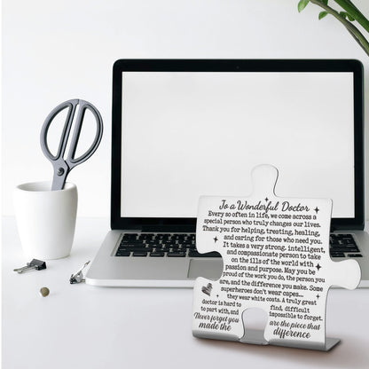 To A Wonderful Doctor Appreciation Gifts, Thank You Gifts for Doctors Birthday Christmas Graduation Team Office Ornament Decor Stainless Steel Puzzle Piece Decorative Signs Plaques Ann32