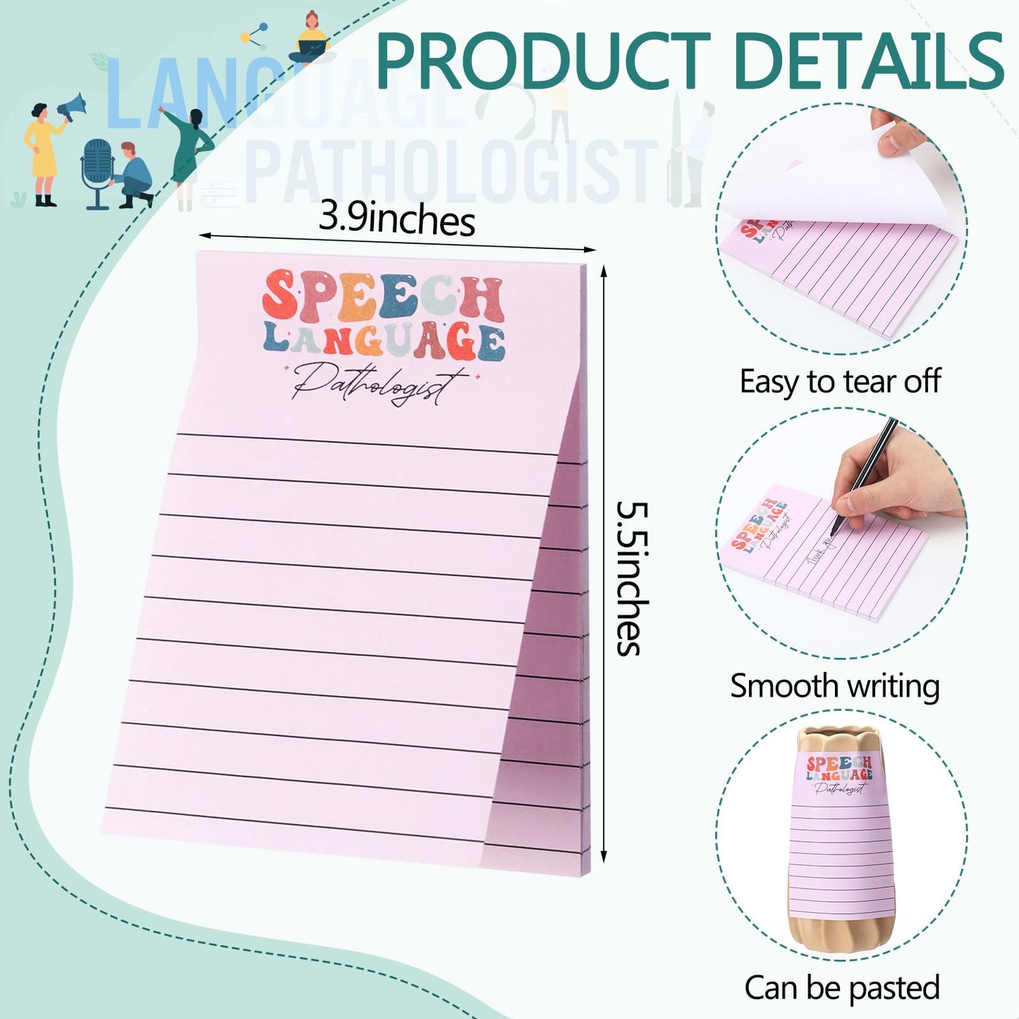 Thenshop 8 Pcs 320 Sheets SLP Sticky Notes 3.9 x 5.5 Inches Speech Language Pathologist Cute Motivational SLP Sticky Notes Appreciation Gifts for Speech Language Pathologist Coworkers Office Supplies