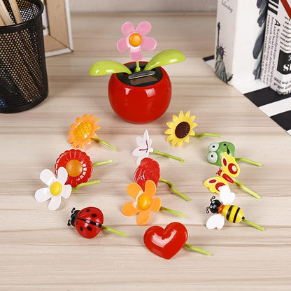 Red Seven-Starred Ladybug Solar Dancing Car Dashboard Decorations, Funny Solar Powered Dancing Flower Pot Car Ornaments Flower Swinging Toy for Car Decor, Funny Gifts for Friends Solar Power Kits