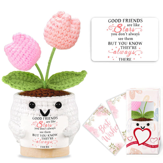 Friendship Gifts for Women Tulips Crochet Flowers Emotional Support Crochet Funny Small Christmas Birthday Gift for Women Personalized Best Friend Coworker Cute Unique Gifts Desk Accessories Decor