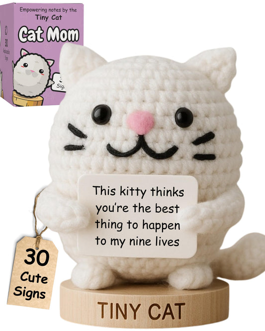 Cat Lover Gifts for Women - Positive Crochet Animal with 30 Cute Signs | Cat Mom Gift for Women for Birthday | Funny Fur Mama Themed Decor Stuff Present Ideas for Cats Lady | Present Idea for Friends
