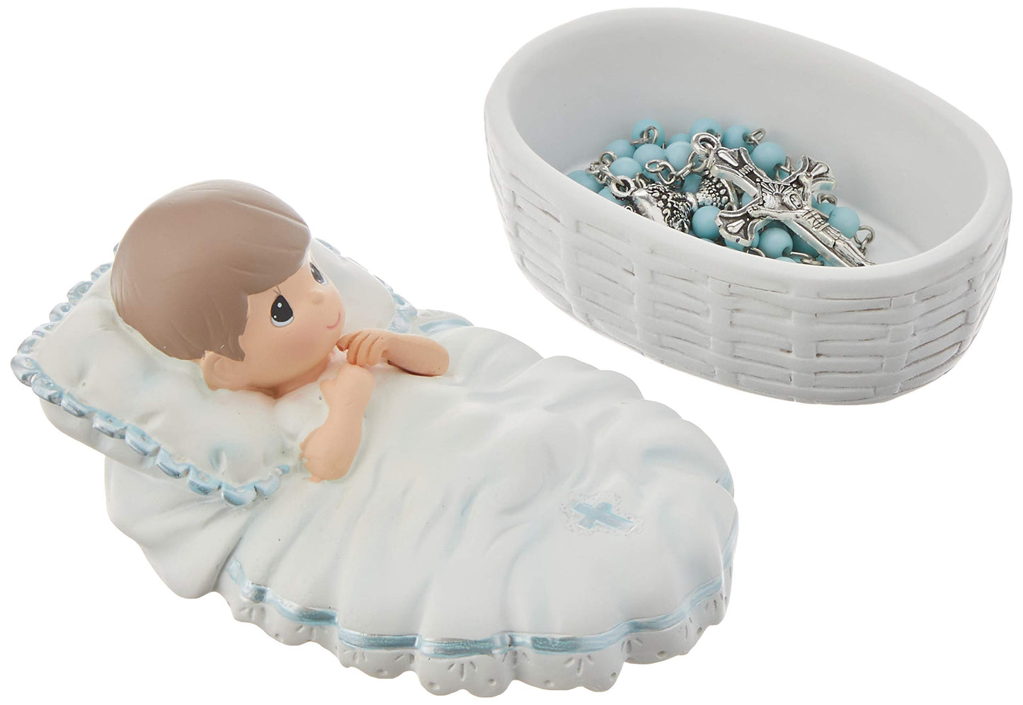 Precious Moments Baptism Gift, Boy's Resin Rosary Box with Hand-Painted Details, Perfect Keepsake, 153409