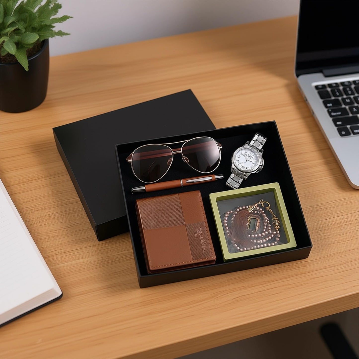 Eid Ramadan Gift Set for Men, 6 Pcs Prayer Gift Box, Prayer Beads, Finger Counter, Wallet, Watch, Sunglasses, Pen