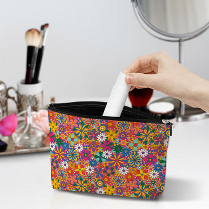 Retro Hippie Flowers Makeup Bag Floral Lovers Gift Vintage Flower Cosmetic Bag Mom Birthday Nurse Mothers Day Graduation Friendship Gifts for Women Best Friends Sister Grandma Travel Toiletry Bag