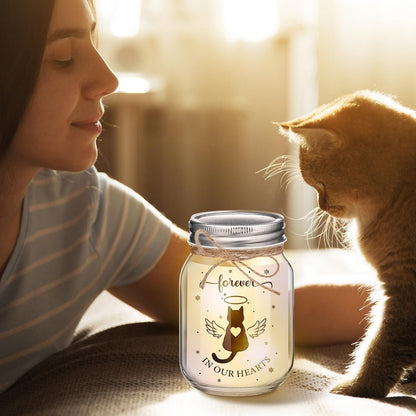 Glooglitter Cat Memorial Gifts for Loss of Cat Mason Jar Night Light Decor Pet Lover Sympathy Remembrance Gifts for Women Loss Loved Pet Bereavement Memorial Ornament
