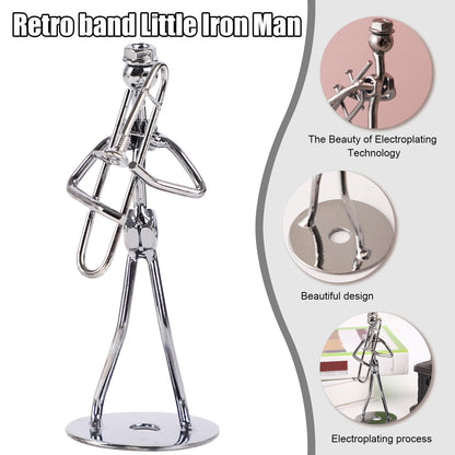 Small Iron Sculpture,Metal Musician Player,Art Figurine Decorations,Musical Man Statue Gift,Display for Home Office Desk (Trombone)