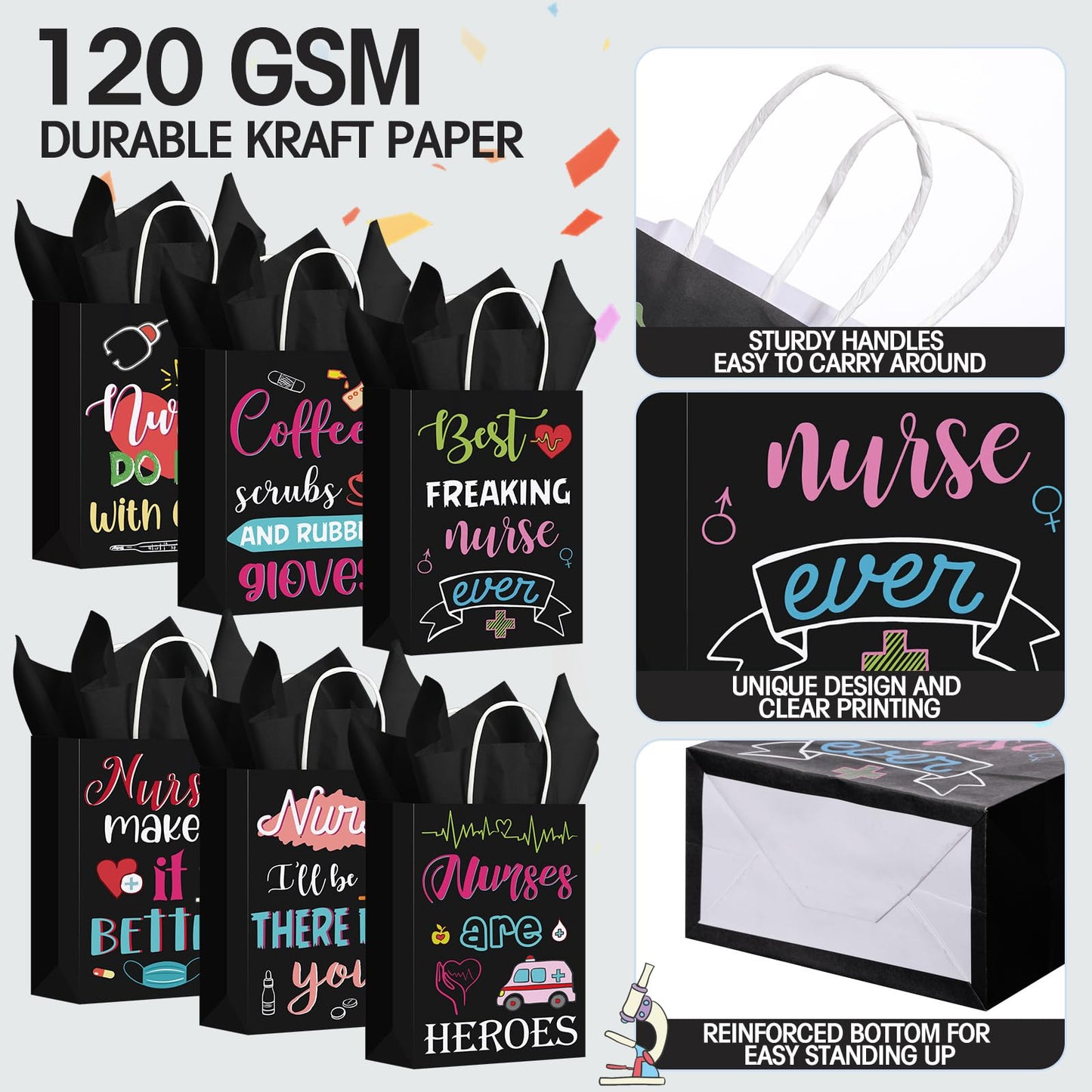 Resholder 30 Pcs Nurse Appreciation Gift Bags with Tissue Papers Nurses Week Paper Bags with Handles Thank You Treat Pouches Nursing Day Gifts for Thank Party Nursing Graduates Doctor Healthcare