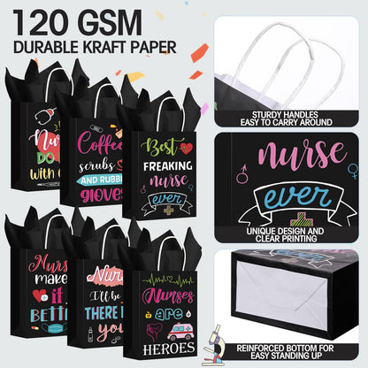 Resholder 30 Pcs Nurse Appreciation Gift Bags with Tissue Papers Nurses Week Paper Bags with Handles Thank You Treat Pouches Nursing Day Gifts for Thank Party Nursing Graduates Doctor Healthcare