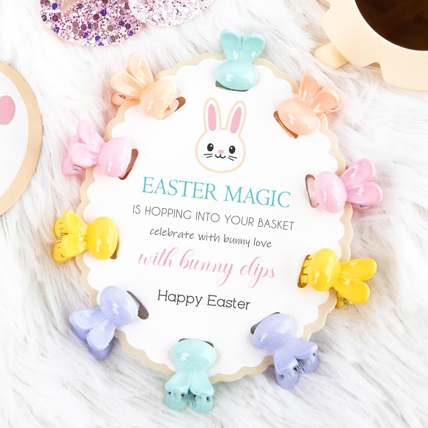 Easter Basket Stuffers - Easter Gifts for Kids - Hair Accessories Set with Plush Ear Headband Hair Ties Clips Sunglasses - Children Baby Toddler Kid Girls Bunny Fillers Gift ideas Ages 1-3 3-5 5-7 6-8