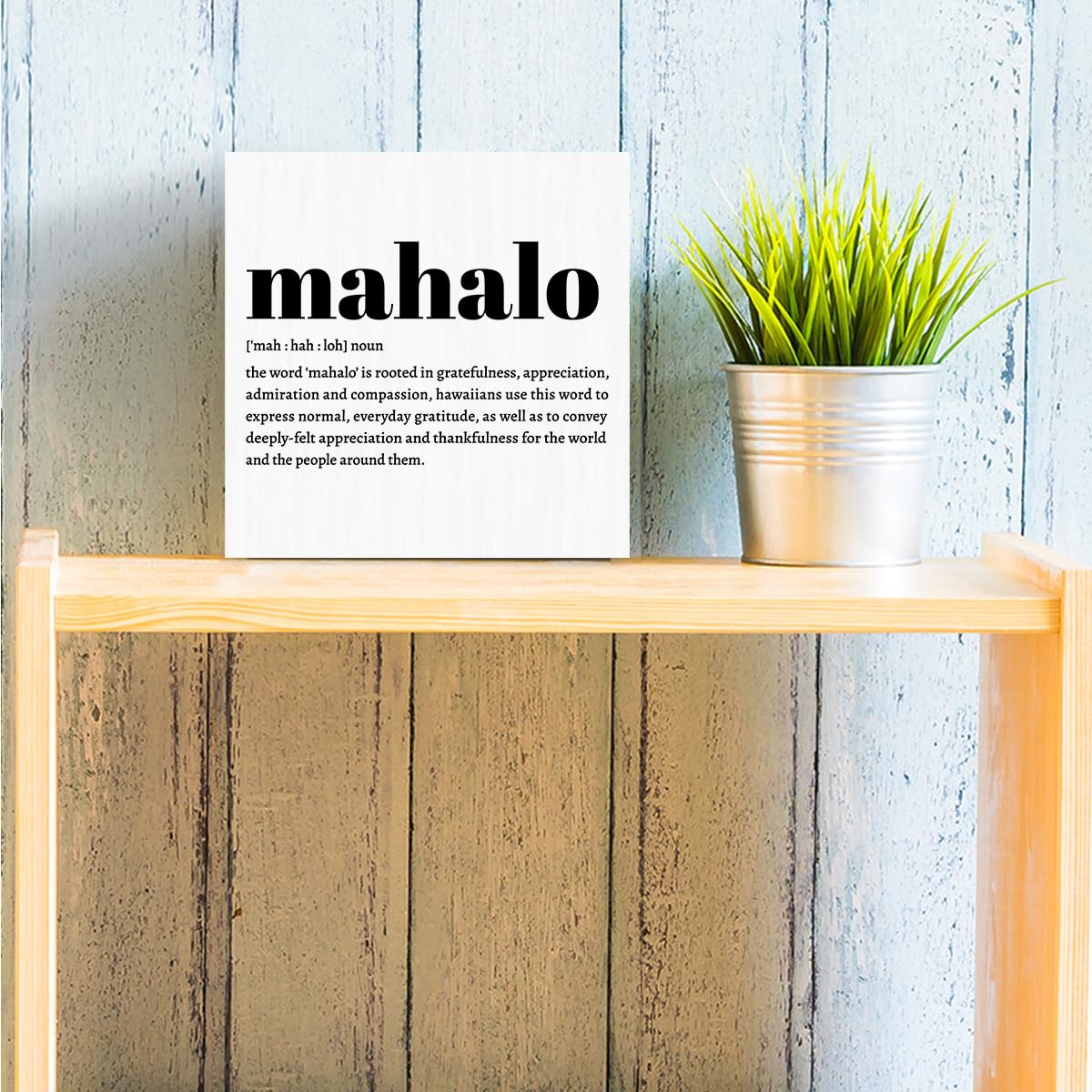 Mahalo Definition Hawaii Rustic Home Office Decor Wooden Box Sign, Inspirational Hawaiian Gifts for Christmas Thanksgiving North Island Decorative Office Desk Accessories Table Shelf Decor Plaque Sign