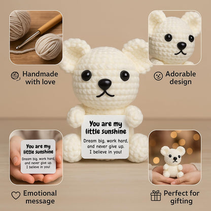 DEYBA Handmade Crochet Bear with Inspirational Message Card – Warmth Series – Thoughtful Encouragement for Friends, Kids & Loved Ones, Perfect for Holidays or Special Occasions