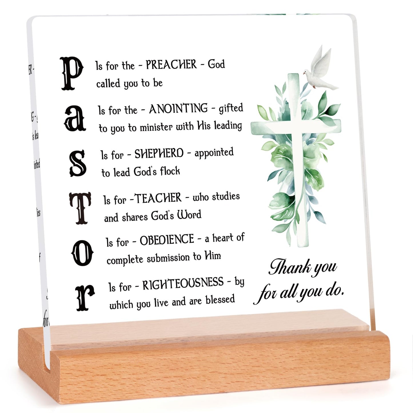 Afterprints Pastor Appreciation Gifts, Thank You Acrylic Plaque with Wooden Stand, Pastor Gifts for Men, Birthday Christian Gift for Preacher, Tabletop Sign Decoration