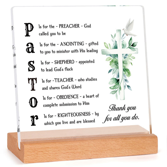 Afterprints Pastor Appreciation Gifts, Thank You Acrylic Plaque with Wooden Stand, Pastor Gifts for Men, Birthday Christian Gift for Preacher, Tabletop Sign Decoration