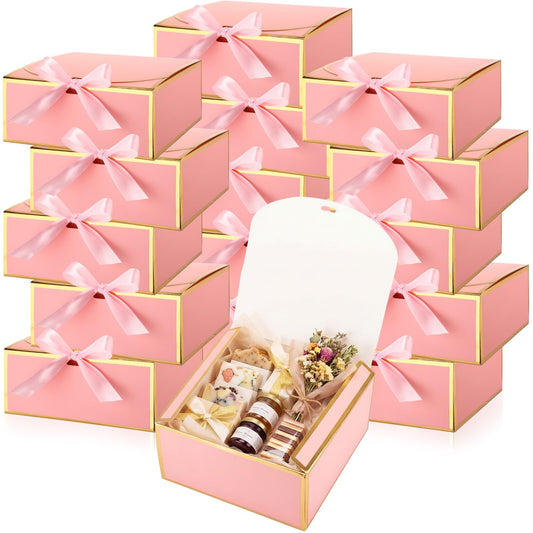 Jaloro 16 Pack Pink Gift Boxes with Lids, 7x7x3 Inch Bridesmaid Proposal Box with Ribbons for Present Wedding, Birthday, Anniversary, Mother's Day, Graduation, Baby Shower, Cupcake Packaging