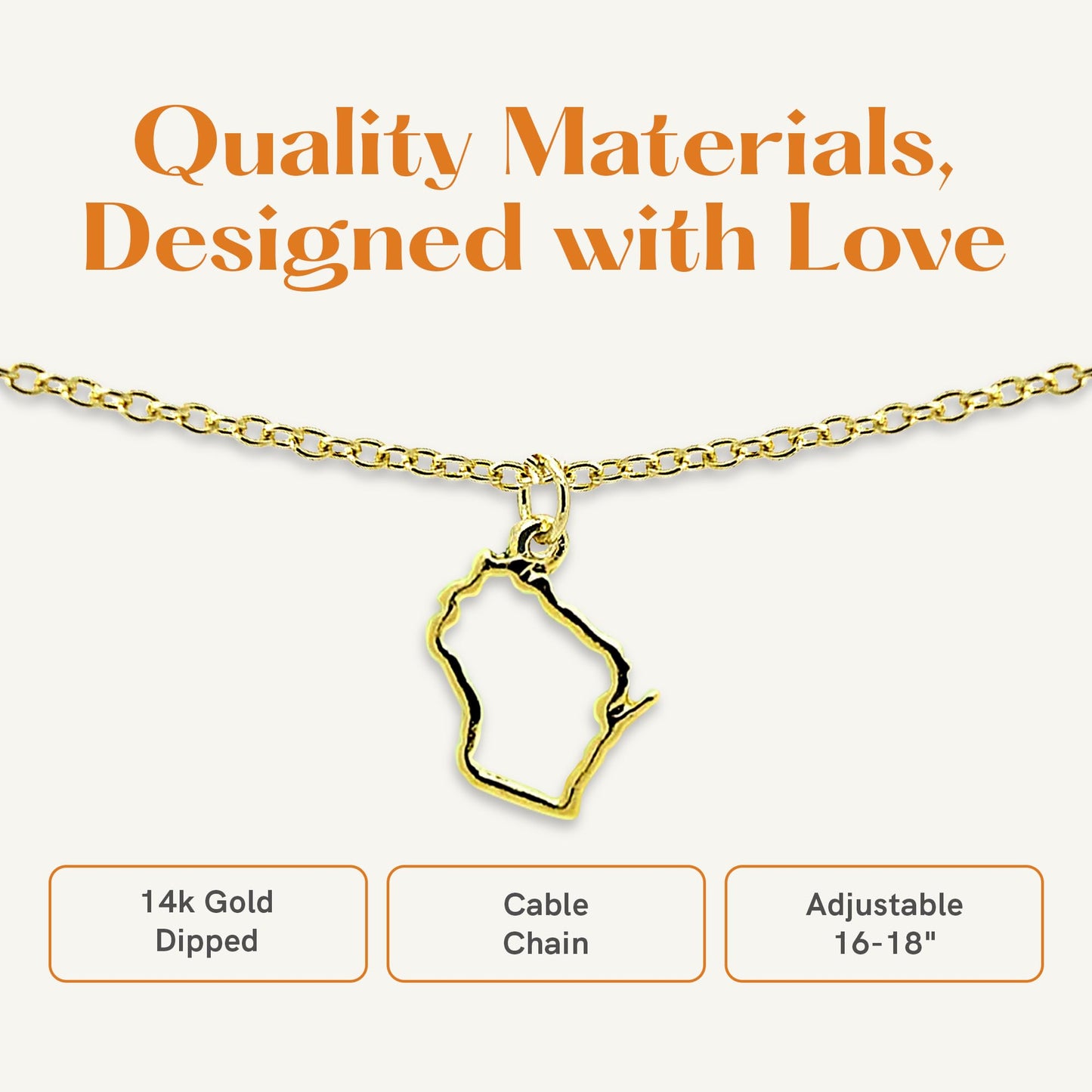 Lucky Feather State Shaped Necklace | 14k Gold-Dipped Pendant Necklace | Easter Basket Stuffer | State Love Fashion Jewelry For Women | Dainty Necklace For Women | Great Gift Idea