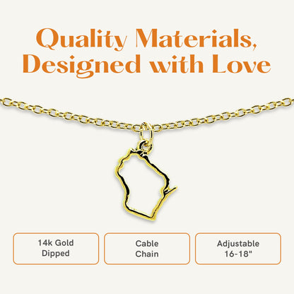 Lucky Feather State Shaped Necklace | 14k Gold-Dipped Pendant Necklace | Easter Basket Stuffer | State Love Fashion Jewelry For Women | Dainty Necklace For Women | Great Gift Idea