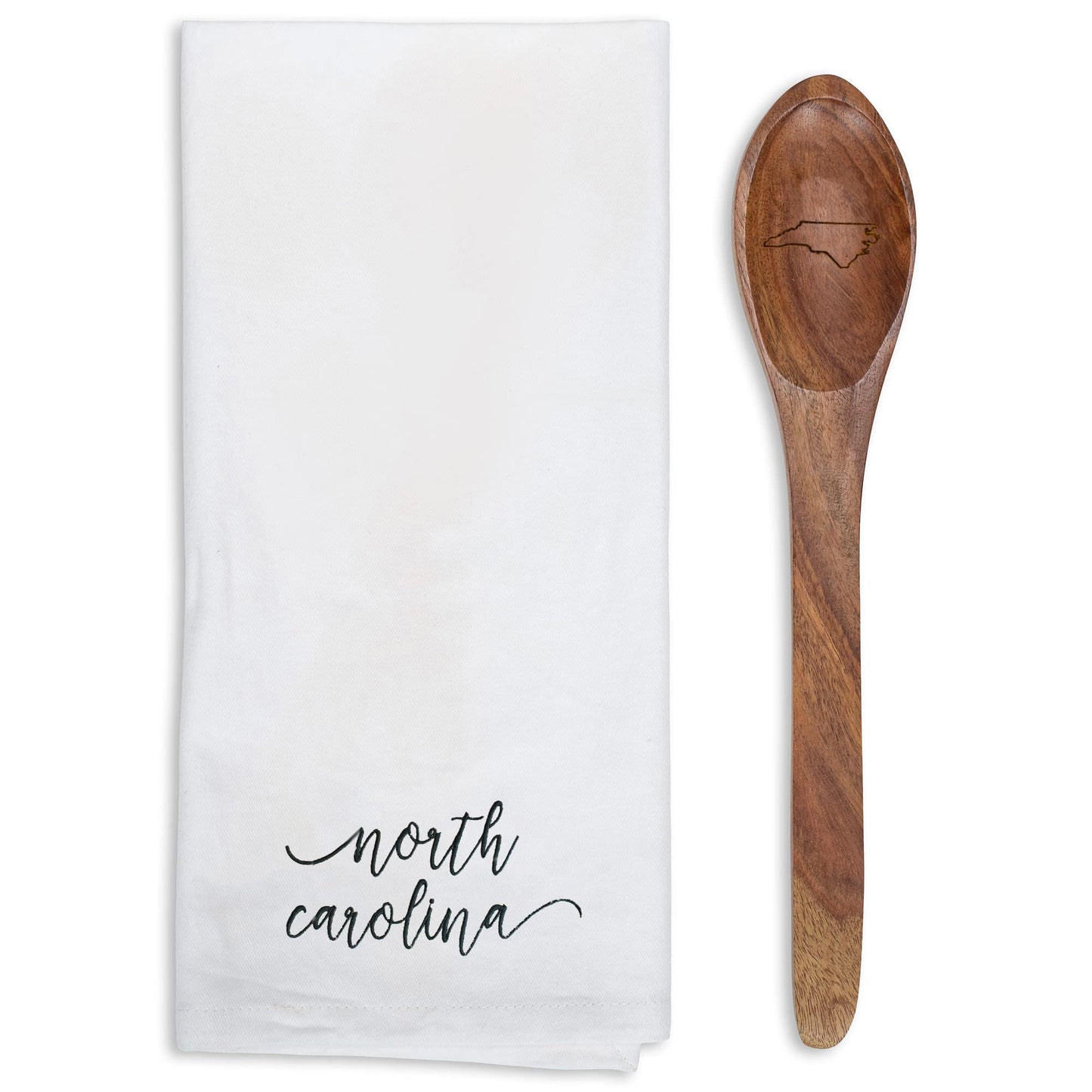 Mary Square North Carolina Black 13 x 6.5 All Cotton and Mango Wood Tea Towel and Spoon Set