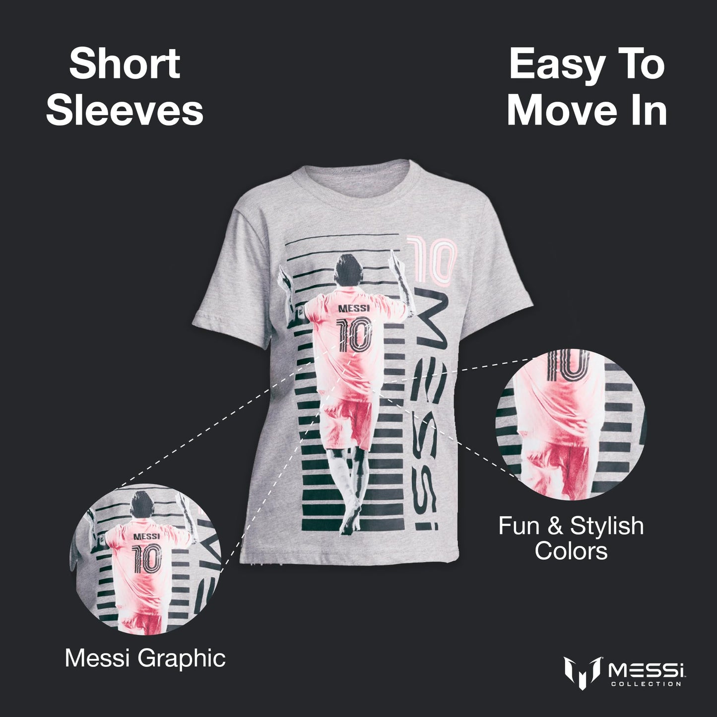Messi Boys' Lifestyle Short Sleeve T-Shirt, Slim-fit Graphic Tee, Cotton Blend Fabric