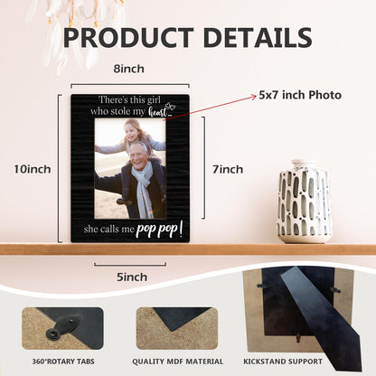 Pop Pop Gifts Picture Frame 5x7, Grandpa Photo Frame, Fathers Day Christmas Birthday Gifts for PopPop Grandpa, She Calls Me PopPop Black Wooden Picture Photo Frames for Desk Home Room Decor