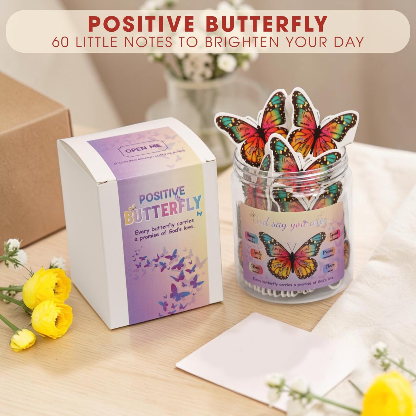 Positive Butterfly Jar - Christian Graduation Gifts for Hers, Butterfly Gifts For Women, Daily Affirmations Card, Birthday Gift for Women