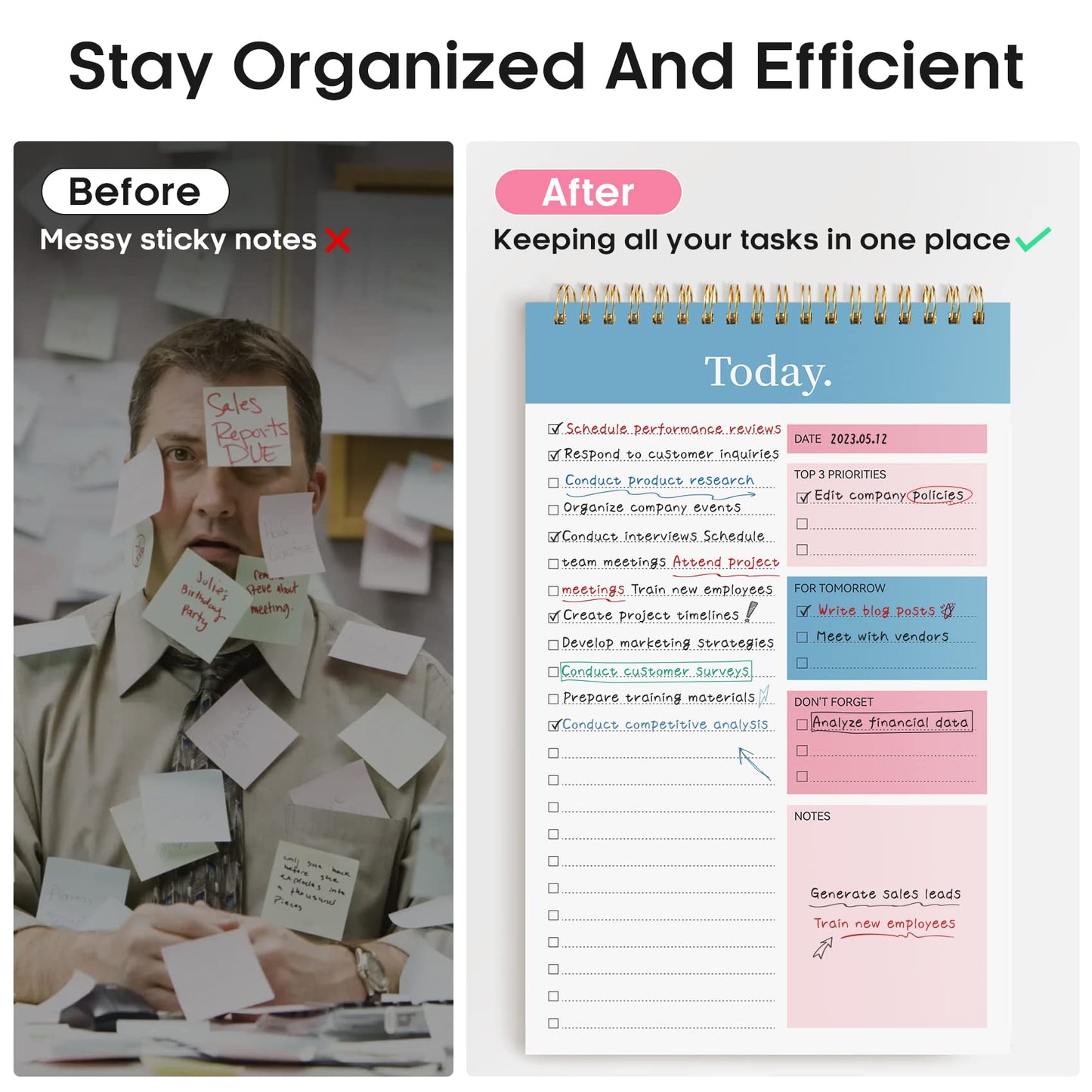 Taja To Do List Notepad - To Do List Notebook for Work with 52 Sheets, 9.8" x 6.5", Undated Daily Planner Perfect for Daily Tasks and Goal Setting, Notepad Suitable for Office, Home & School - Early Dawn