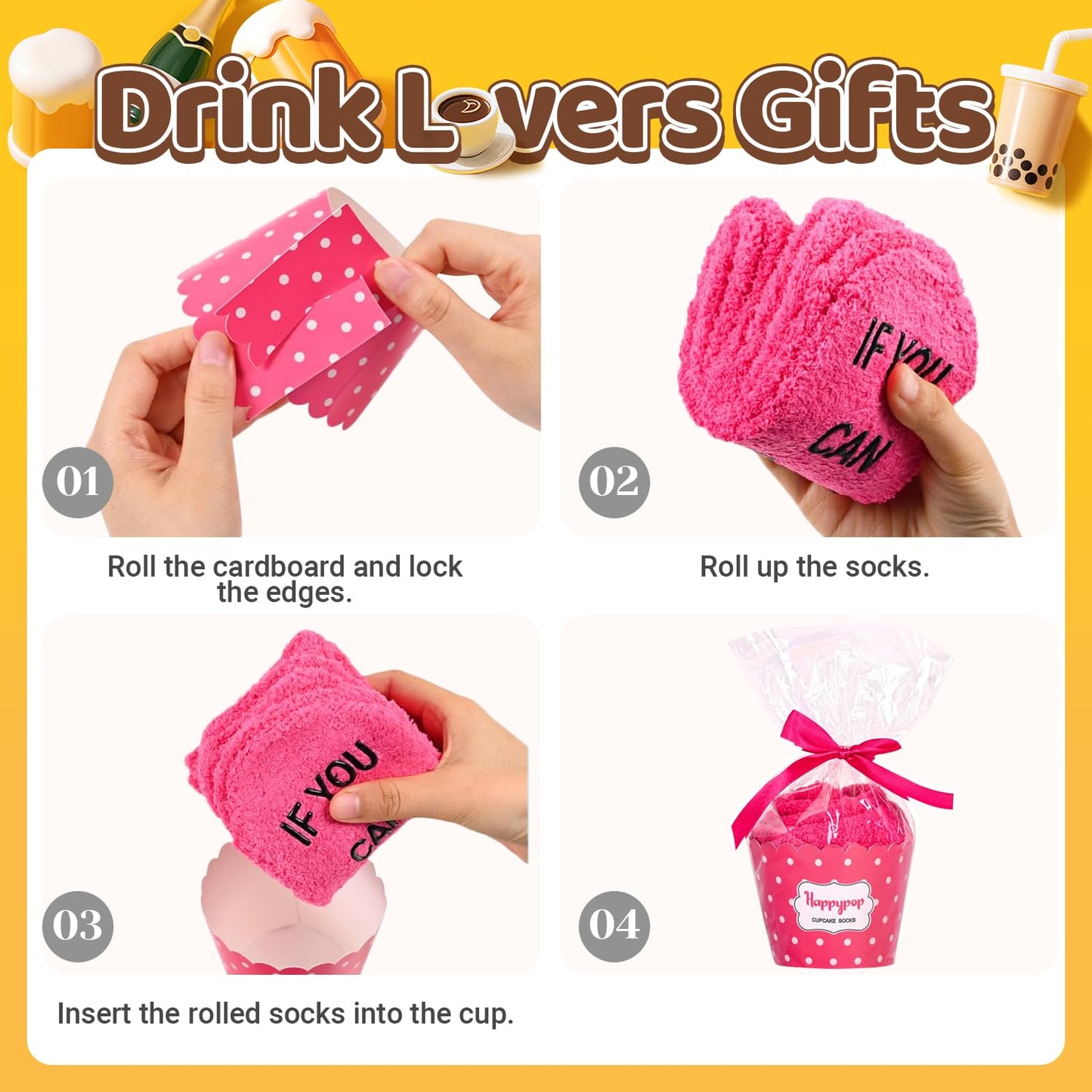 HAPPYPOP Drink Socks for Women Girls - Margarita Tea Champagne Wine Coffee Gifts for Her