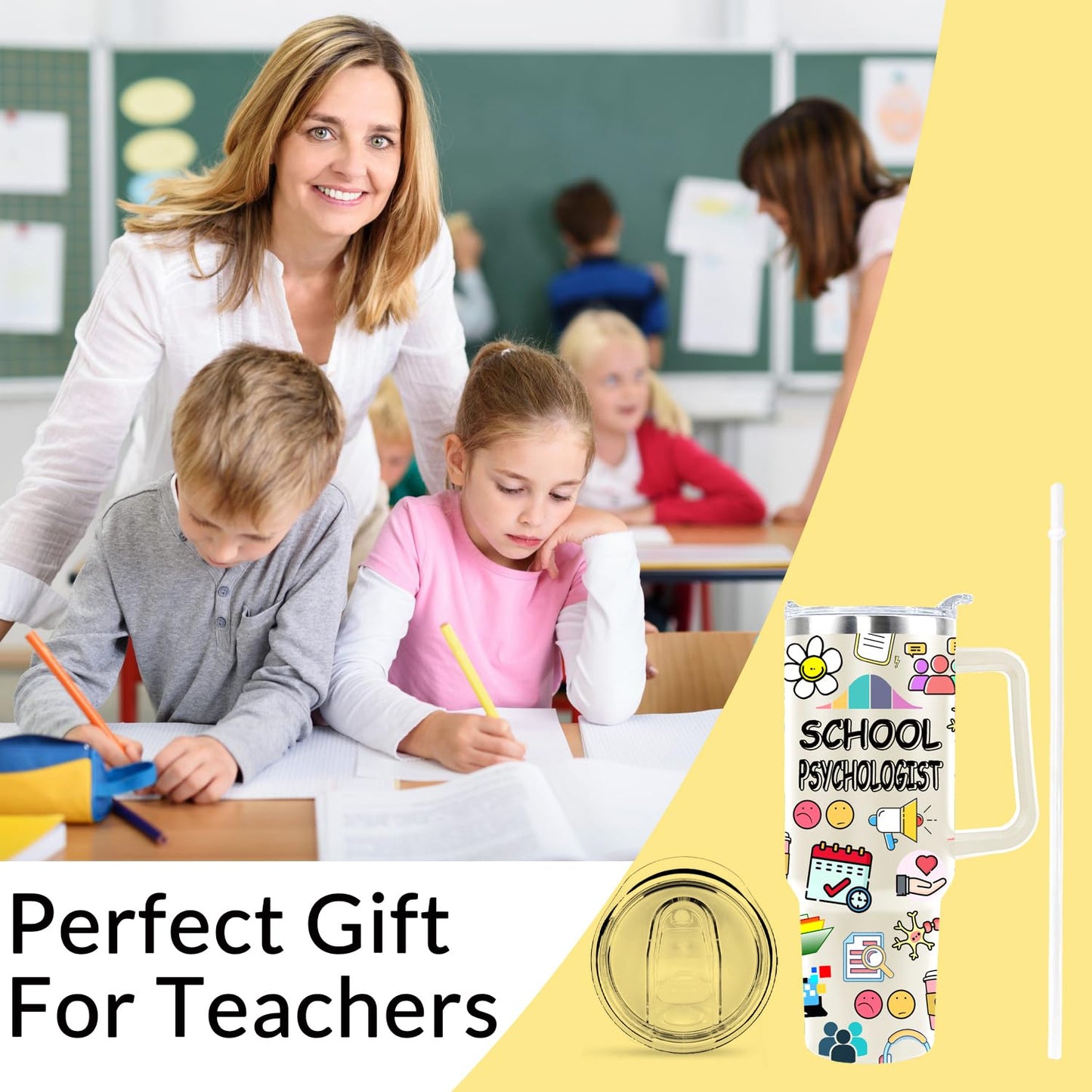 School Psychologist Gifts Teacher Gifts School Psychologist Insulated Tumbler Cup Teachers Appreciation Gift For Women Men 40 Oz Teacher Travel Mug With Straw And Handle